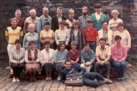 Pedagogical staff of the elementary school in Hradební; Jindřich Novotný left up, picture taken in 1990