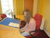 Pupils recording an audio report in the Czech Radio in Hradec Králové