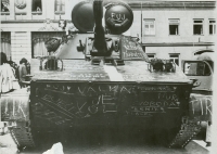 Warsaw Pact tanks entering Prostějov