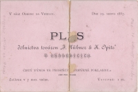 Pradědeček Jan Evangelista Kosina a prababička Marie Poláková, roz. Kosinová, rub pozvánky na ples dělnictva v Pardubicích, Pardubice, 29. 1. 1887.