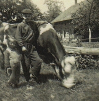 Josef Tejkl in front of the house № 143, 1955