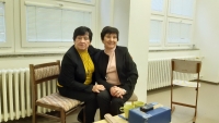 Twin sisters Jiřina Langová and Hana Bubníková visiting a school