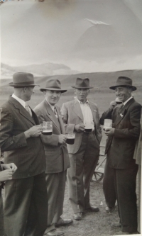 Jozef Vasiliak the elder (grandfather) with friends, 30s, Zborov.