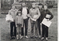 With his wards and his son at a sports training camp, 1988.