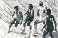 Kamil Brabenec (left) penetrating the Italian defence at the European Championship, Liege, 1977