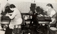 production of cloth slippers at the Rajčanka factory, Alžbeta memorial on the left