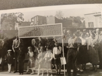 Žilina 1952, May Day parade, Martin Rodan third child from the left