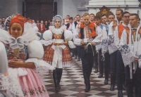 Antonín's son Jakub Konečný as a younger head miller, next to the younger wife Kateřina Adamová at the Anenský feast in Veselí nad Moravou