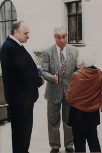 Jan Vondrouš (on the right) with Jan Horal and his wife, Český Krumlov, 1990s