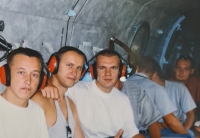 In a helicopter going to the American base in Split, reward for a task, Jan Svoboda,third from the left, 1999