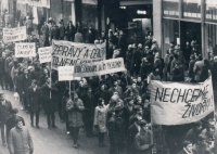 Unauthorised student demonstration in Ostrava, the day after Jan Palach's death, 20 January 1969