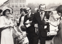 Wedding photo of Aleš Bouda from 1977, the witness in the middle