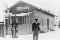 Jaroslav Losert's father Stanislav Losert as a train dispatcher at the railway station in Holasovice, early 1960s