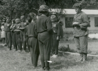 Fire team of young girls from Loděnice, on the far right, Jaroslav Losert's wife Gertruda, ca. end of the 1960s