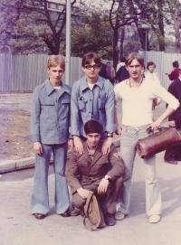 Emil Pejša on the right, leaving the war, 1976