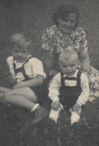 Josef Tkáč with his mother Helena and brother Petr, 1950s