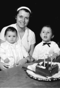 Selma Menezes with her son and daughter, 1960s.