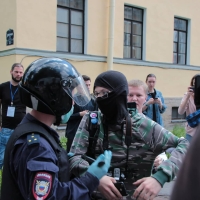 Andrei Karelin being arrested during a demonstration, St. Petersburg, 2020