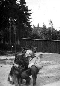 With dog Mars at the military service, Tři Sekery near Mariánské Lázně, ca. 1969