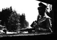 Jiří Kašlík on guard, on the so-called duck, military service, Tři Sekery near Mariánské Lázně, ca. 1968