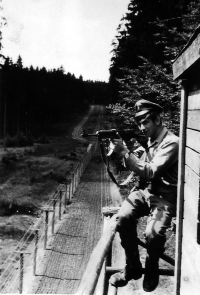 At the military service at the Border Guard in Tři Sekery near Mariánské Lázně, in the photo control area and fence, ca. 1968