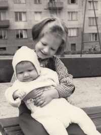 Little Zdeněk Hovorka with his sister Zuzana in Pilsen, Slovany, around 1964