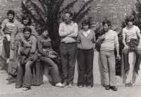 Zdeněk Hovorka (right) and his father Miroslav Hovorka (middle) probably in 1978 at the Water Works event, during which they raced down the Vltava