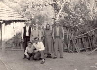 The Bradáč family a few years after their return from Bărăgan: in front Václav with his older brother Alois, above them stand their parents and on the right their grandparents. On the far right stands the grandfather who was deported to join the family a few years later, at the turn of the 50s-60s