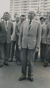 Czechoslovak President Gustáv Husák visiting Czechoslovak athletes at the Olympic Village in Moscow 1980