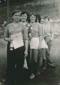 Alena Mejzlíková (third from the left) and the Trenčianske Teplice team in 1974