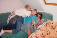 With grandchildren at daughter's place (from left Bětka, Marek and Barbora), Náchod, 2008