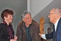 With wife and a random visitor (right) at a reading by Věra Ludíková from the book Send it on III, Prague 2005