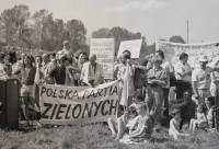 The ecomeeting in Hrádek nad Nisou, which was attended by Frýdlant Scouts - and the participation was international (on the photo representatives of the Polish Green Party). Inhabitants of the Tri-Mediterranean region, polluted due to lignite mining and brown coal power plants, protested against environmental pollution, 13 May 1990