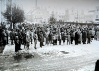 Assembly on the square in Frýdlant during the Velvet Revolution, December 1989