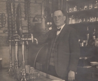 Grandfather Ferdinand Vedral in his pub in Holešovice just before the war