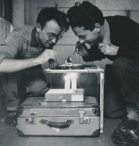 Jaromír Zemina (left) with art historian Zdeněk Kudělka in Náměšt' nad Oslavou (c. 1957)