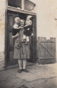 Marie Sobolová with her mother and older brother Stanislav, ca. mid-1940s