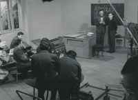 Jaroslav Someš (right) with Josef Kemer, filming for Czech Television, 1956