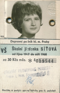 School ticket of Hana Přikrylová, 1967