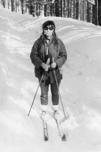 Petr Kadleček's wife Helena in March 1970 in the cross-country trail above Harrachov