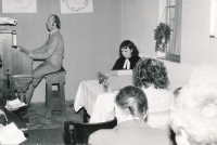 Lýdia Mamulová at the church service, Horní Slavkov, 1987