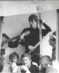 Jan Mladovský in his first year at UMPRUM, so-called preparatory school, party in the studio in Vodičkova Street, 1966