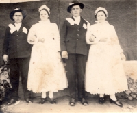 On the right, parents Václav and Kateřina Bradáč, Gerník, late 1930s