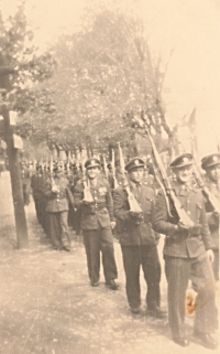 The 1st of May parade in kraslice, 1947, the witness's father Jan Hradecký is attending