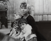 Želmíra Živná with her children Pavel and Lucie, St. Vitus Cathedral in Prague, 1967