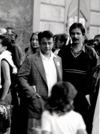 Petr Uhl and František Postupa in Chrudim in June 1990 before the first elections