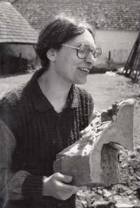 Jana Pešková at work, Doberkovice mill, 1980s