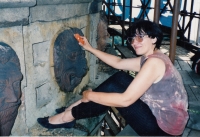 Jana Pešková restoring the mascarons at the castle in Český Krumlov, 1992-93