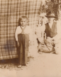 Josef Bouda and his father Karel in the background, 1940s