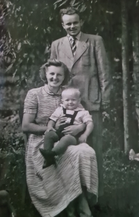 Marie Mikolášková with her husband Miroslav and son Miroslav, 1952